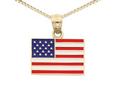 14K Yellow Gold American Flag Pendant Necklace with Chain